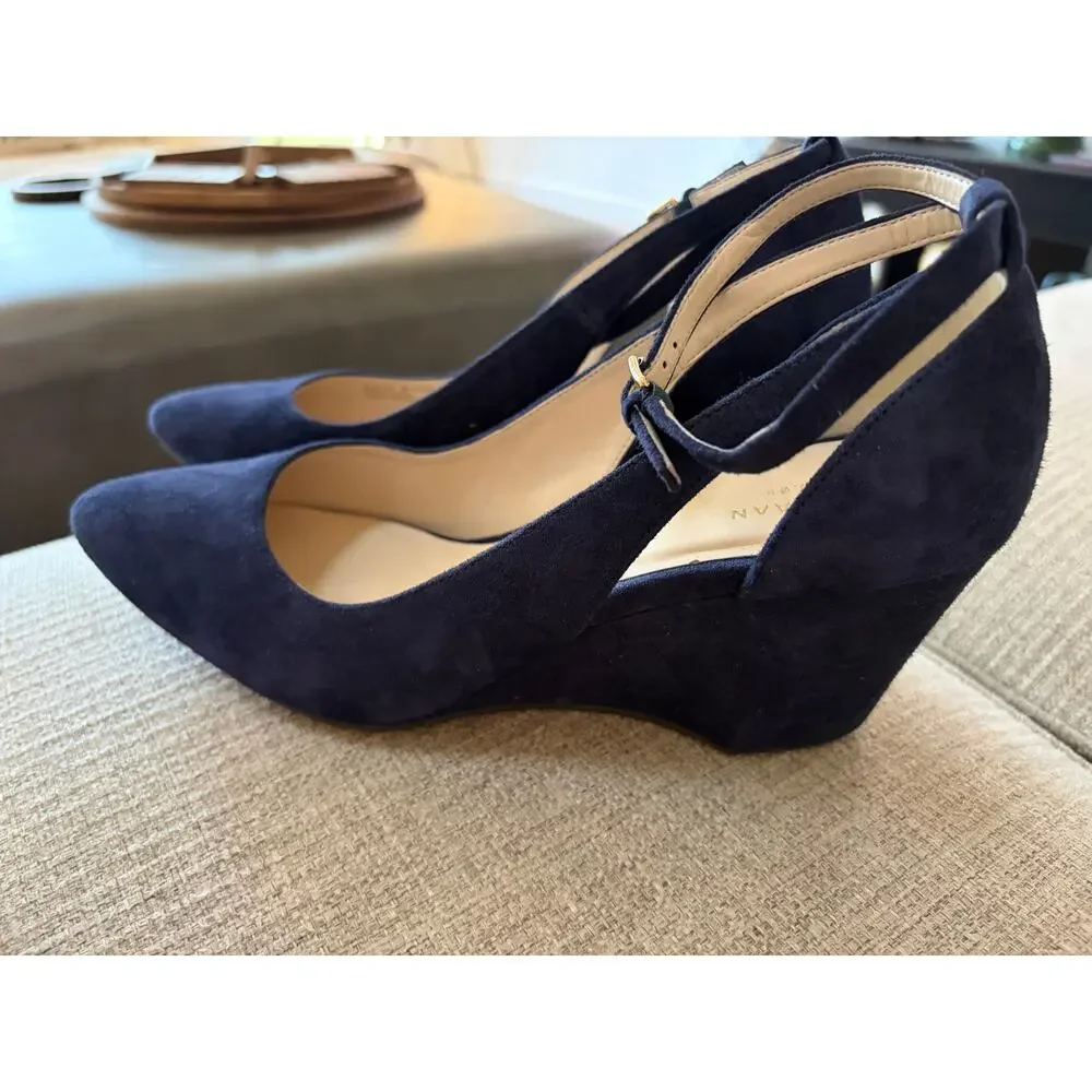 Cole Haan Kaelyn suede strappy block heel In Blue marine size 10 NEW